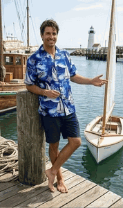 Sail Away Mens Hawaiian Shirts in Navy