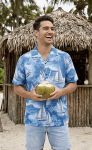 Sail Away Mens Hawaiian Shirts in Slate