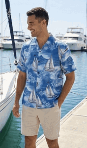 Sail Away Mens Hawaiian Shirts in Slate