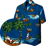 Santa in Paradise Christmas Hawaiian Shirt Navy