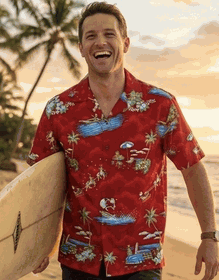 Santa Men's Red Christmas Hawaiian Shirts Santa Men's Red Christmas Hawaiian Shirts