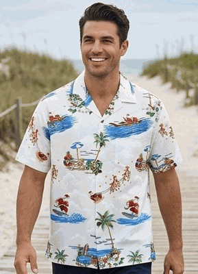 Santa Men's White Christmas Hawaiian Shirts Santa Men's White Christmas Hawaiian Shirts