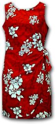Sarong Cotton Dress Red Hawaiian White Hibiscus 