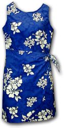 Sarong Dress Blue Hawaiian White Hibiscus