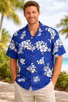 Shirts Sale (Blue) Hawaiian White Hibiscus