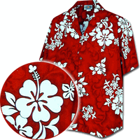 Shirts Sale (Red) Hawaiian White Hibiscus