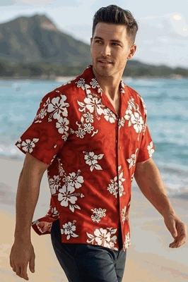 Shirts Sale (Red) Hawaiian White Hibiscus
