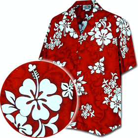 Shirts Sale (Red) Hawaiian White Hibiscus