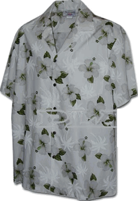 Simple Hibiscus Boys White Hawaiian Shirts