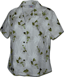 Simple Hibiscus Ladies Fitted Hawaiian Shirts White
