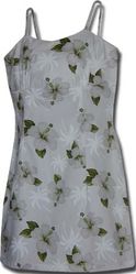 Simple Hibiscus Ladies Spaghetti Hawaiian Dress White