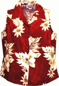 Sleeveless Ladies Hawaiian Shirt Luau Red Sleeveless Ladies Hawaiian Shirt Luau Red