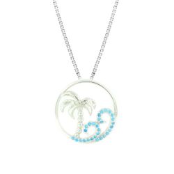 Sterling Silver Blue Topaz Beach Day Circle Pendant Hawaii