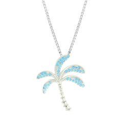 Sterling Silver Blue Topaz Playful Palm Tree Pendant Hawaii