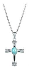 Sterling Silver Cross Crucifix Larimar Blue Center Pendant Hawaii