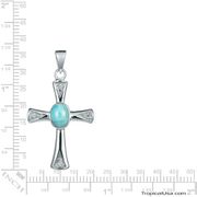 Sterling Silver Cross Crucifix Larimar Blue Center Pendant Hawaii