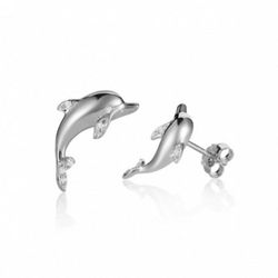 Sterling Silver Dolphin Earrings CZ Eyes