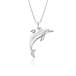 Sterling Silver Dolphin Pendant Hawaii, Necklace 18"