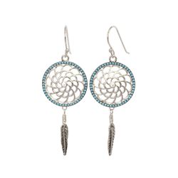 Sterling Silver Dreamcatcher CZ Dangling Earrings 
