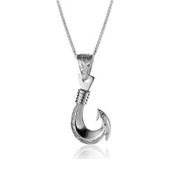Sterling Silver Fish Hook Tribal Maui Pendant Hawaii