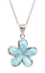Sterling Silver Flower Larimar Blue Puff Petals Pendant Hawaii