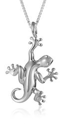 Sterling Silver Gecko Chilling Pendant Hawaii, 18" Necklace