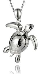 Sterling Silver Honu Turtle Simple Pendant Hawaii, 18" Necklace