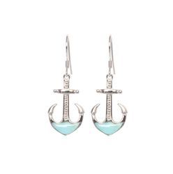 Sterling Silver Larimar Anchor Dangling Earrings