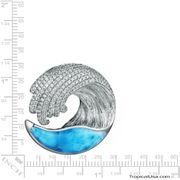 Sterling Silver Larimar Blue CZ Wave Circular Pendant Hawaii
