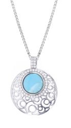 Sterling Silver Larimar Blue Filigree Circle Pendant Hawaii