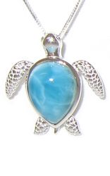 Sterling Silver Larimar Blue Sea Turtle Pendant Hawaii