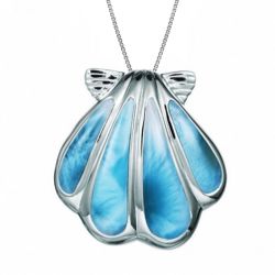 Sterling Silver Larimar Blue Sunrise Seashell Ocean Pendant Hawaii