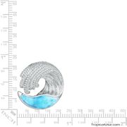 Sterling Silver Larimar Pave CZ Wave Circular Necklace Pendant