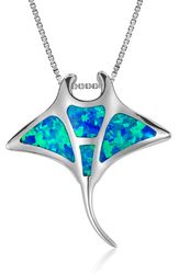 Sterling Silver Opal Blue Manta Ray Pendant Hawaii