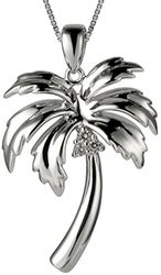 Sterling Silver Palm Tree Curve Six Leaf Pendant Hawaii, 18" Necklace