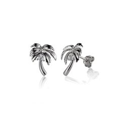 Sterling Silver Palm Tree Curve Six Leaves Earrings