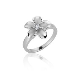 Sterling Silver Plumeria 15mm Flower Ring Size 5 to 9 Hawaii