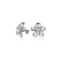 Sterling Silver Plumeria Stud Earrings Hawaii