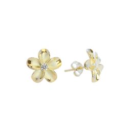 Sterling Silver Gold Plated CZ Plumeria Stud Earrings Hawaii