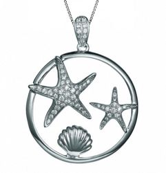 Sterling Silver Starfish Seashell Friends CZ Pendant Hawaii