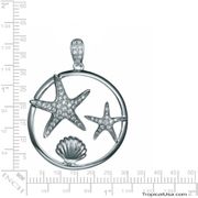 Sterling Silver Starfish Seashell Friends CZ Pendant Hawaii