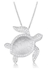 Sterling Silver Turtle Classic Cubic Zirconia CZ Pendant Hawaii