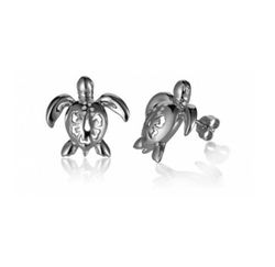 Sterling Silver Turtle Hibiscus Shell Earrings
