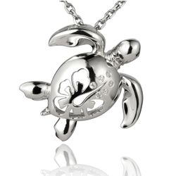 Sterling Silver Turtle Hibiscus Shell Pendant Hawaii