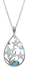 Sterling Silver Under the Sea Starfish Larimar CZ Pendant Hawaii