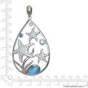 Sterling Silver Under the Sea Starfish Larimar CZ Pendant Hawaii