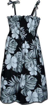 Summer Dresses Hibiscus Blossom Black Hawaiian Tube Style