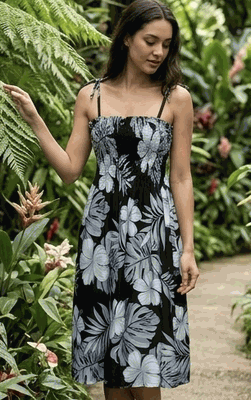 Summer Dresses Hibiscus Blossom Black Hawaiian Tube Style Summer Dresses Hibiscus Blossom Black Hawaiian Tube Style