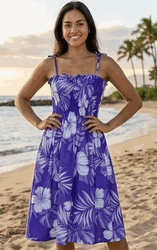 Sun Dress Hibiscus Blossom Purple Hawaiian Tube Style Sun Dress Hibiscus Blossom Purple Hawaiian Tube Style