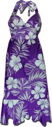 SunDress Hibiscus Bloosom Purple Hawaiian Halter Dresses